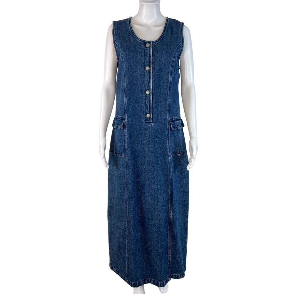 John Rich & Bros Woolrich Women's Denim Button Front Maxi Dress Sleeveless (M)